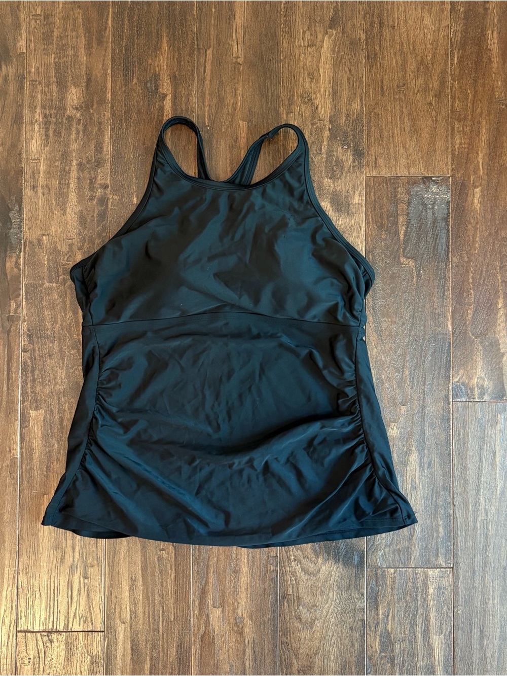Kona Sol Black Racerback One-Piece Swim Tank with Side Ruching